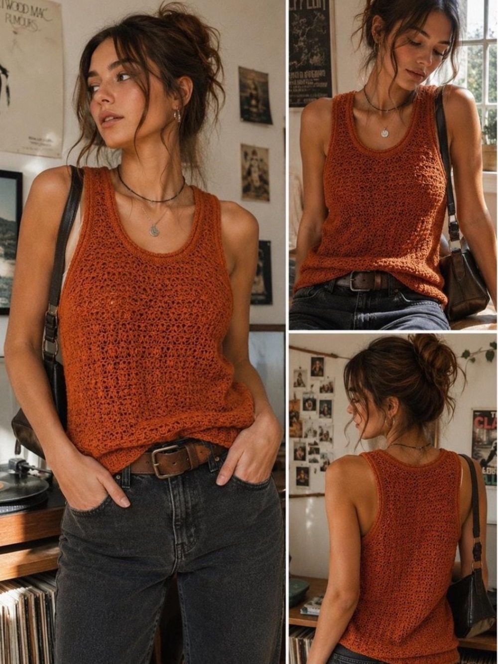 Aerie Like New Crochet Tank Top in Burnt Orange Size Small